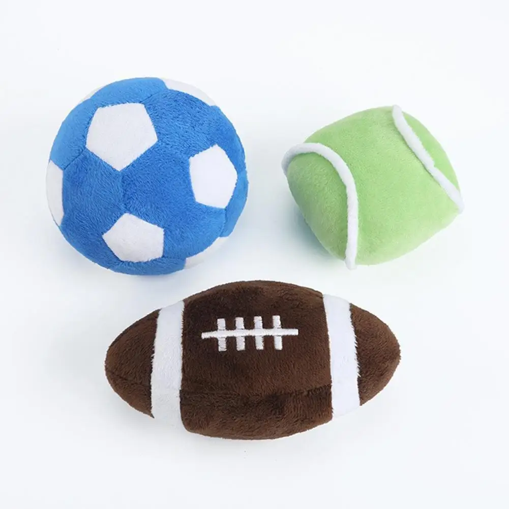 Dog Chew Toy Rugby Ball Football And Tennis Ball Bite Resistant Ball Shape Sports Training Reusable Fluffy Dog Balls Toy