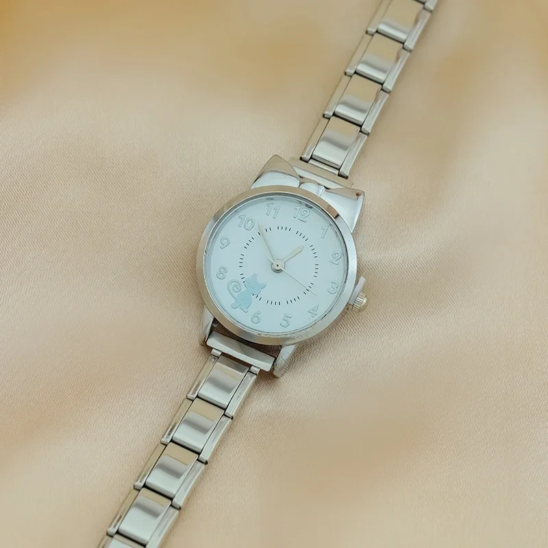 Hapiship 2024 New Fashion Women\'s Stainless Steel Cute Cat Watch Bracelet for Party Friend Wife Birthday DIY Jewelry Gift G019