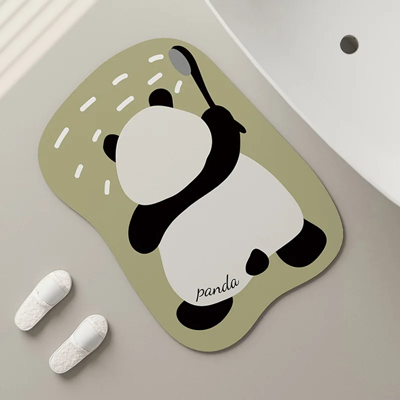 Cartoon Cute Panda Household Toilet Door Mat Special-Shaped Water-Absorbing Easy-Drying Foot Mat Bathroom Diatom Mud Floor Mat