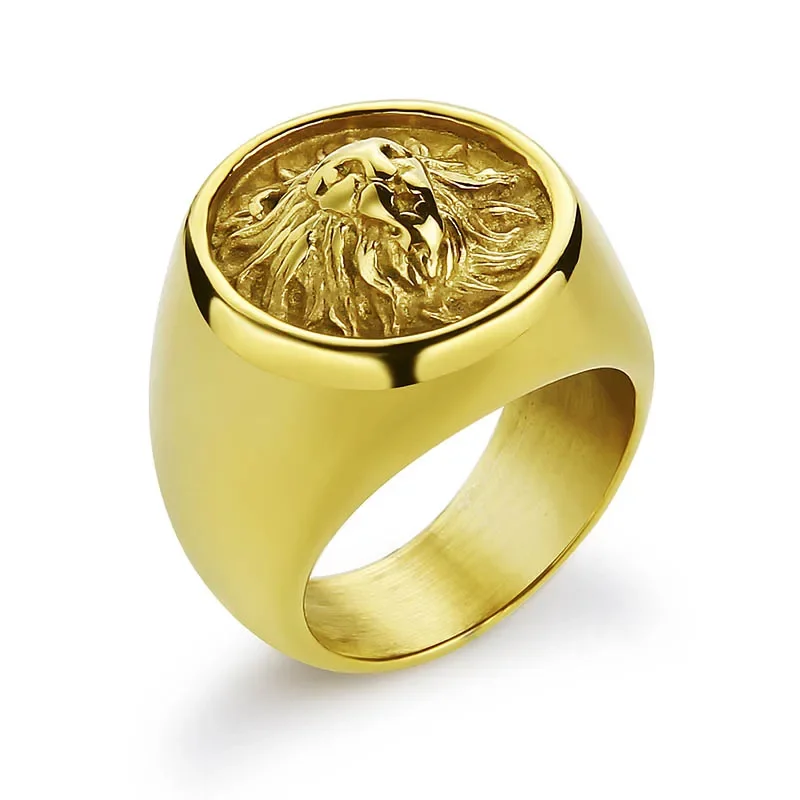 Punk Vintage Lion Ring Round Solid Animal Lion Head Ring for Men Stainless Steel Hiphop Cool Rings Jewelry Wholesale