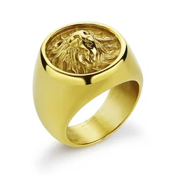 Punk Vintage Lion Ring Round Solid Animal Lion Head Ring for Men Stainless Steel Hiphop Cool Rings Jewelry Wholesale