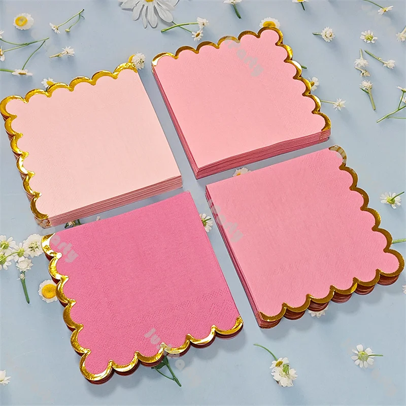 20 шт. позолоченные однотонные бумажные салфетки, кружево, квадратный носовой платок с горячим тиснением, детский душ, позолоченная салфетка для стола и ужина