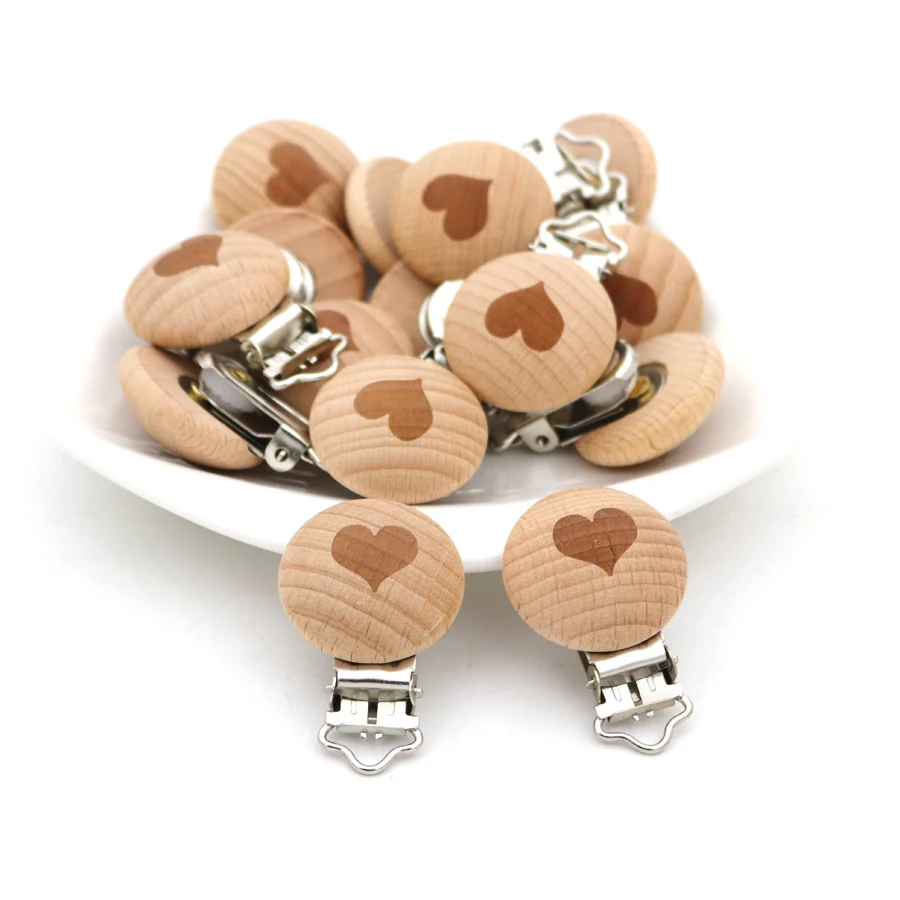 Wholesale beech wood pacifier clip paci clips natural wood three breath hold baby toy holder