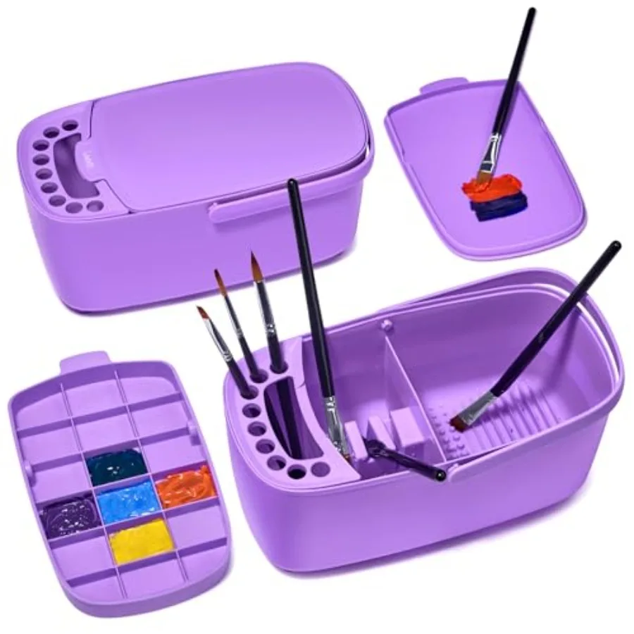

Paint Brush Cleaner - Paint Brush Holder with Palette and Handle, Rinser for Acrylic, Watercolor, and Water-Based Paints, Paint