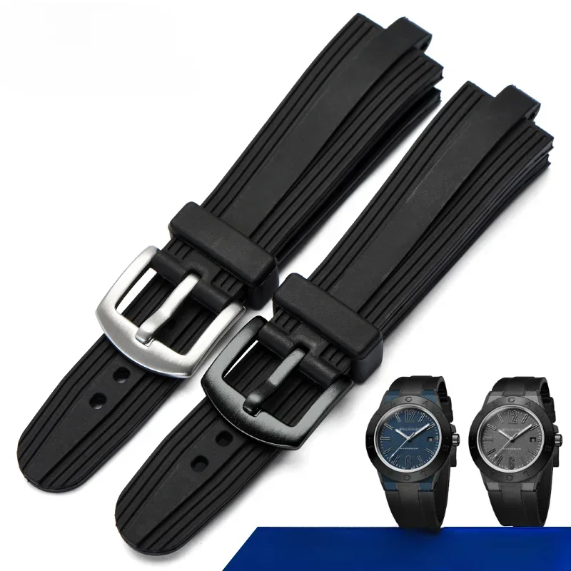 Rubber Waterproof Men Women Sports Silicone Watch Strap for Bvlgari Diagono Series Convex Interface Dust Free Watchbands