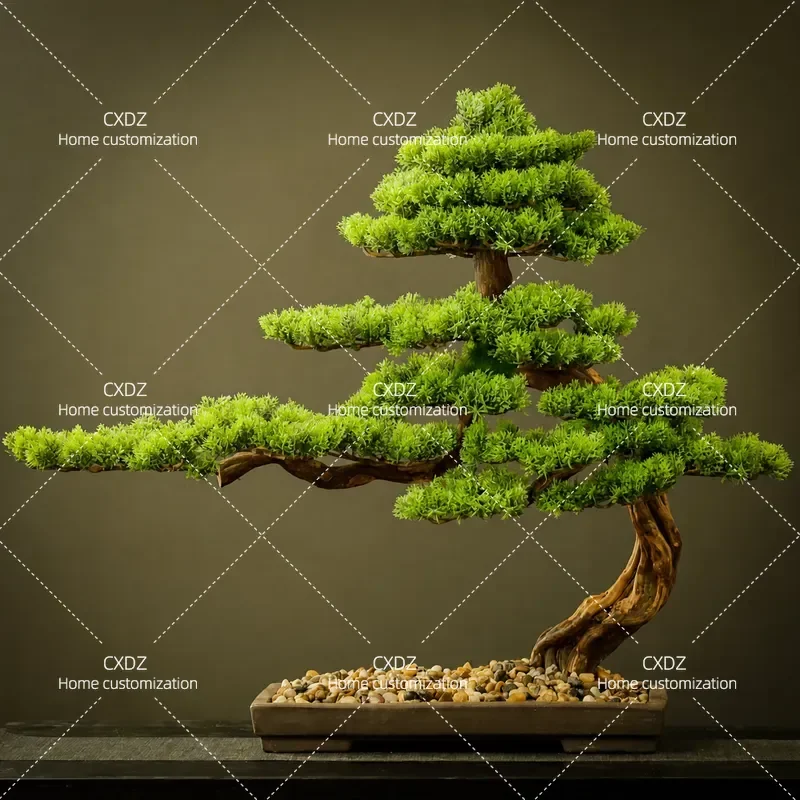 Simulated Welcome Pine Bonsai Chinese Style Fake Tree Green Plant Ornament for Tea Room Study Living Room Clubhouse Entrance
