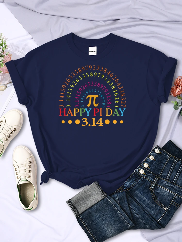 

Happy Pi Day 3.14 Mathematics Math Teacher Rainbow Printing Woman T-Shirts Comfortable Creativity Tops Casual Women's Tee Shirt
