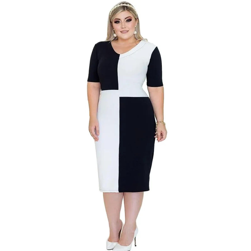 Sukienka damska Plus Size na lato 2024 Slim Fit seksowna elegancka impreza duży rozmiar długa sukienka z krótkim rękawem oversize odzież damska