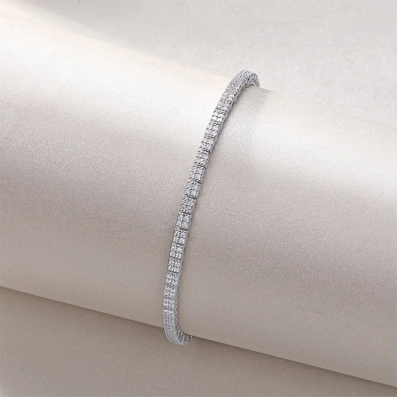 NeeTim Full Moissanite Tennis Bracelet s925 Silver with 18k white Gold Plated GRA Certificates Wedding Bracelets for Women Man