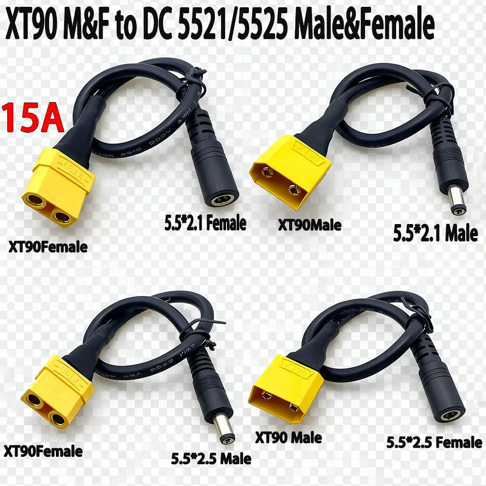 1Pcs XT90 Male/Female Connector To DC 5.5*2.1 5.5*2.5 14AWG 15A Power Cable Adaptor For Car Battery Charging Adapter Cables 30CM