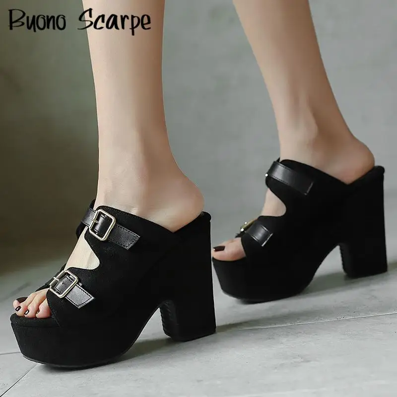 

2025 Большой размер, пряжка ремня, открытый носок, толстая подошва, женские сандалии на платформе и массивном каблуке, без шнуровки, новая модная сексуальная повседневная обувь в стиле вестерн