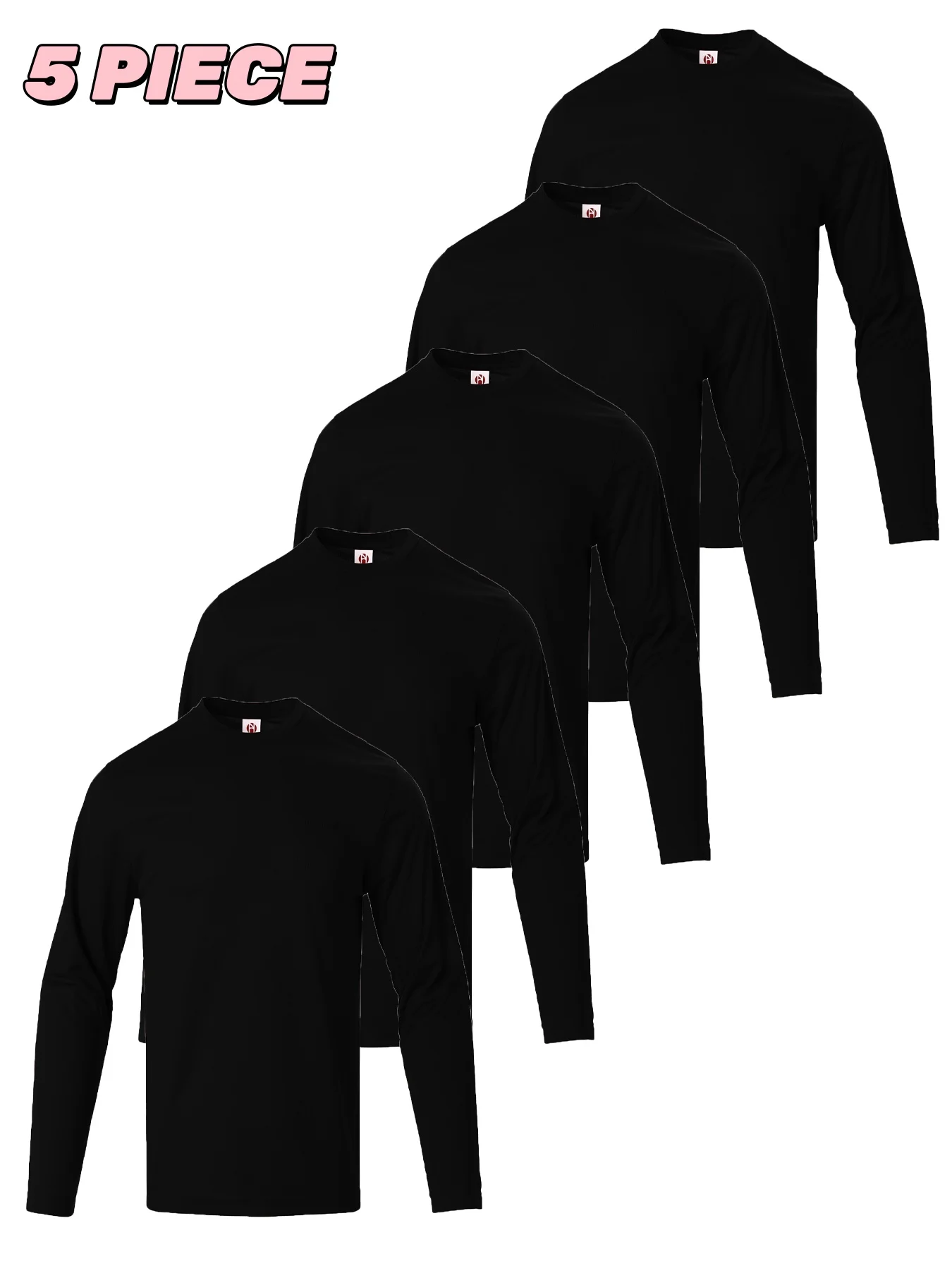 5-piece men's sweat wicking breathable sports T-shirt - long sleeved solid color suitable for running and outdoor sports