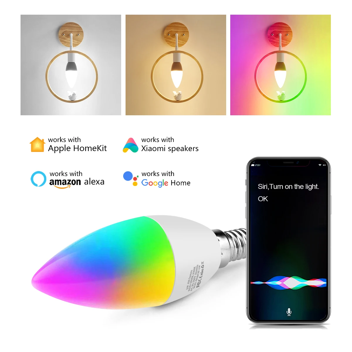 

Умная Светодиодная лампа Homekit E27 E14 GU10 RGBCW Wi-Fi