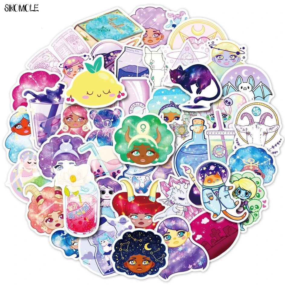 10/30/50PCS Cartoon Cute Dream Girl Stickers Kawaii Starry Sky DIY Toy Car Daily Stationery Skateboard Decal Graffiti Sticker F5