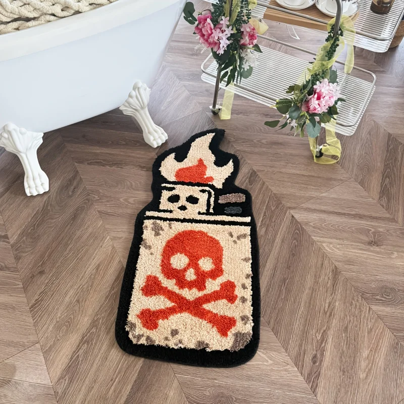 VIKAMA Skull Lighter Alien Rug Non-Slip Soft Bedroom Bedside Mat Water-Absorbent Bathroom Foot Mat Halloween Home Decor