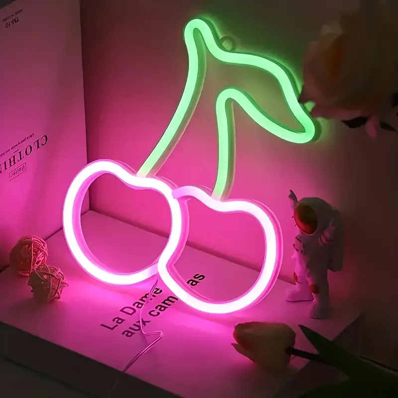 체리 LED 네온 사인 USB/배터리 전원 LED 조명 침실 룸 장식 선물 밤 빛 장식 휴일 장식