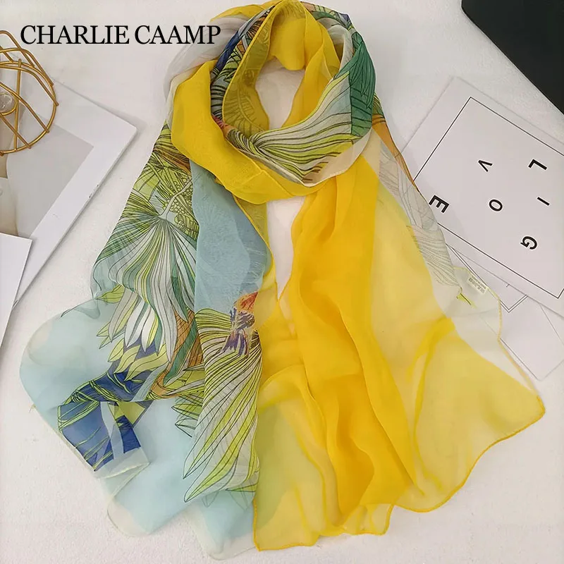 Palm Tree Print Devise Women Elegant Hijab Chiffon Georgette Bandana Silk Scarf Summer Beach Sunscreen Thin Shawl Luxury Scarves