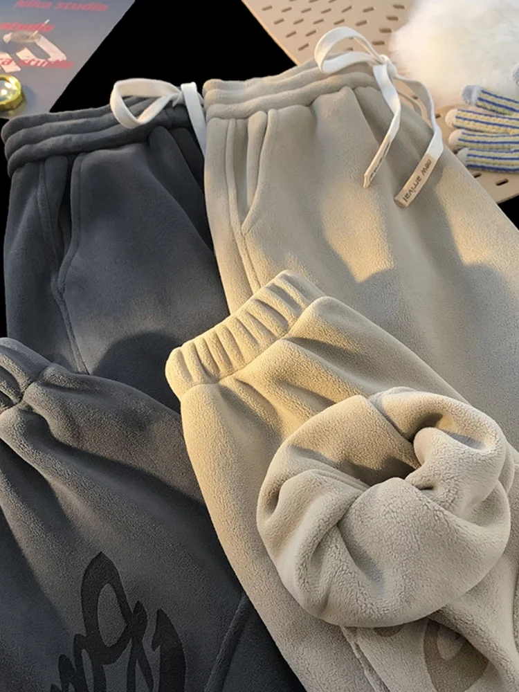 

Мужские двусторонние утепленные спортивные брюки свободного кроя с эластичным поясом для зимы, повседневные, молодежные, энергичные