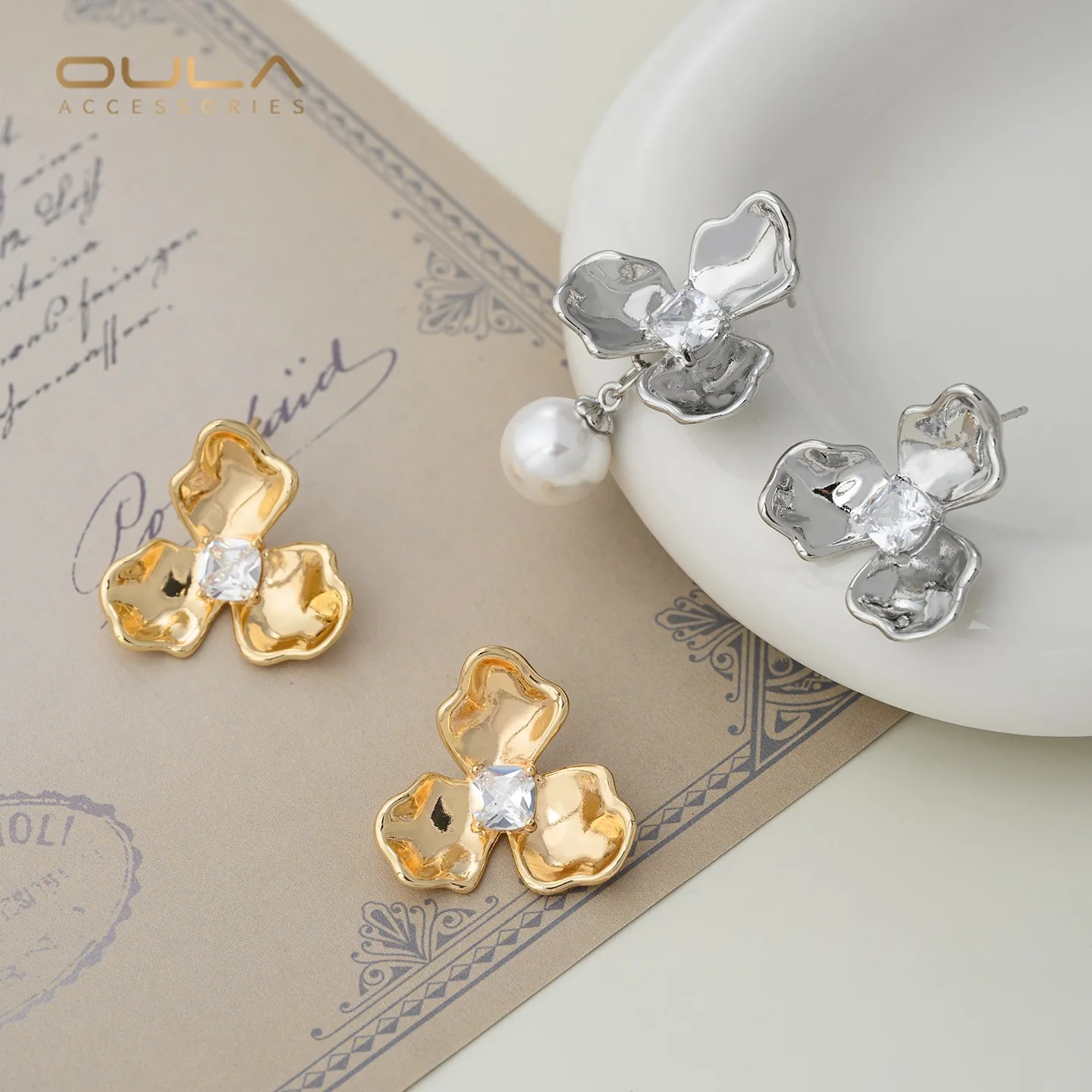 

14K Gold-plated Zirconium-inlaid Square Zirconium Pearl Stud Earrings Pendant Diy Handcrafted Earrings, Stud Accessory Materials