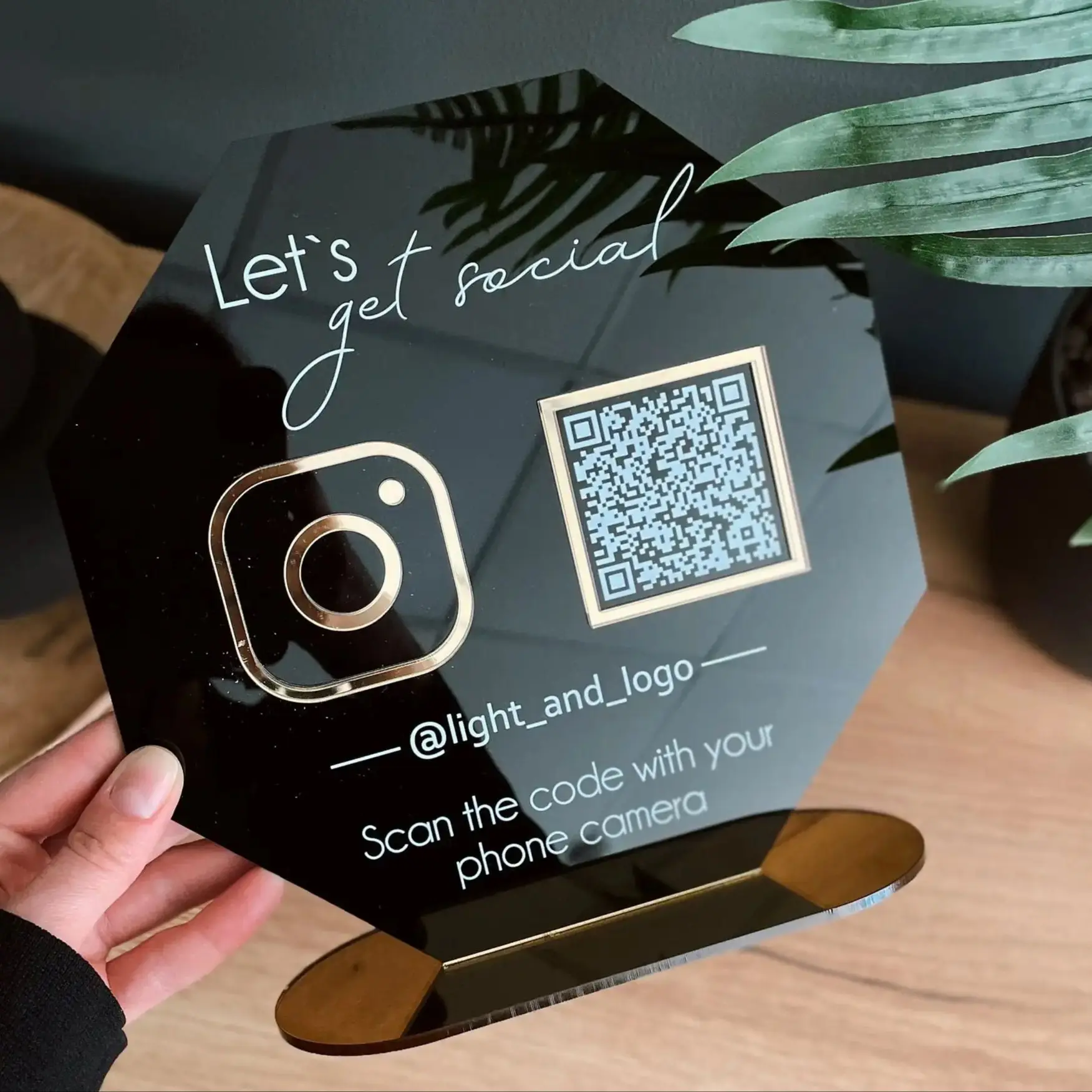 Customizable QR Codes Octagon Acrylic Sign for Business Cafe Hotel Airbnb Contactless Payment Menu Plate Social Google Reviews