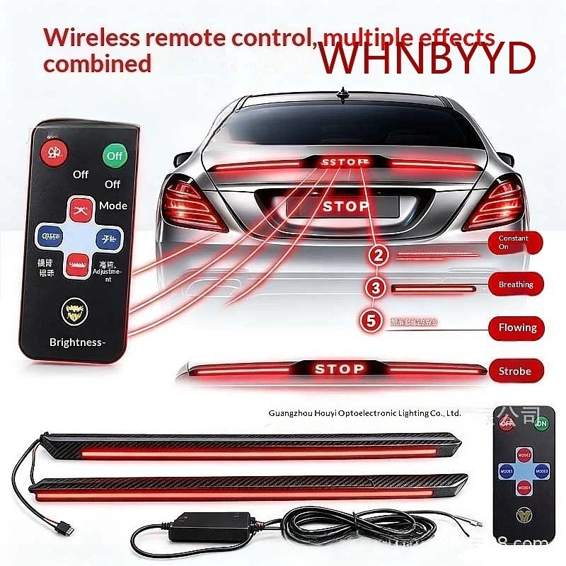 New Carbon Fiber Tail Wing Lamp LED Flow Turn Signal Universal Full Width Tail Light High Mount Brake Light Car Modification