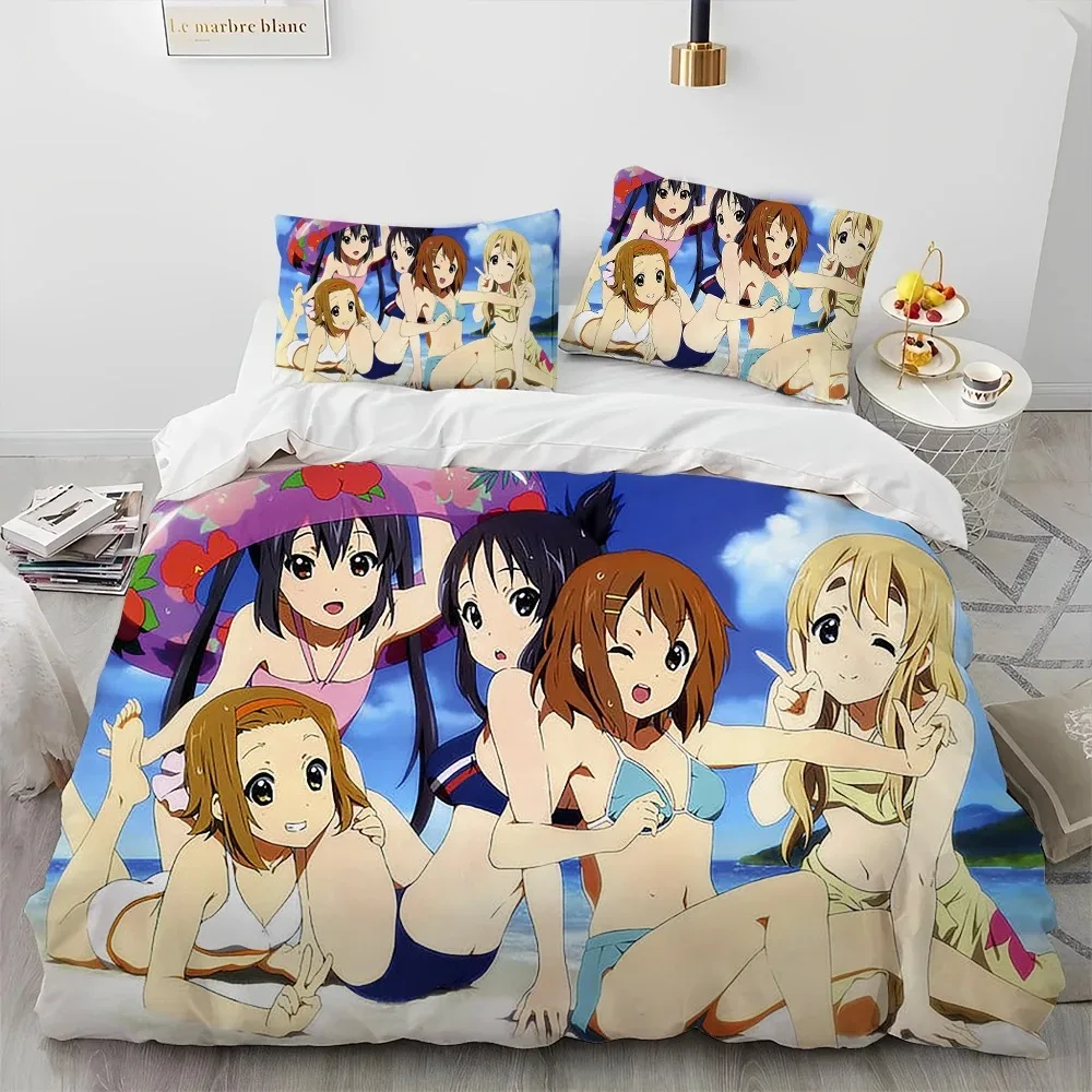 3D K-ON Cartoon Cute Lolita Kawaii Girls Comforter Bedding Set,Duvet Cover Bed Set Quilt Cover Pillowcase,Queen Size Bedding Set