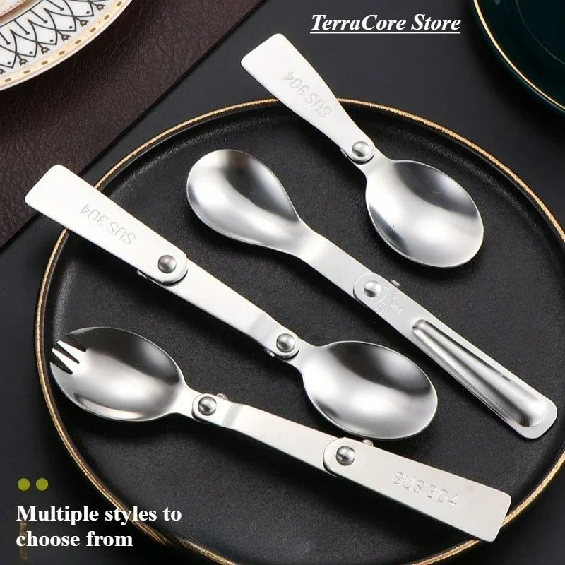Stainless Steel Folding Forks and Spoons Portable Small-sized Tableware Outdoor Camping Gear Novelty Camping Supplies