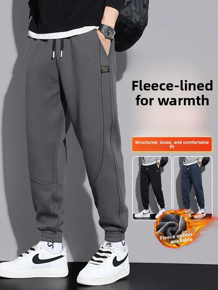 

Мужские утепленные спортивные брюки свободного кроя на флисовой подкладке, осенне-зимние, новые, повседневные, молодежные, из хлопка и полиэстера