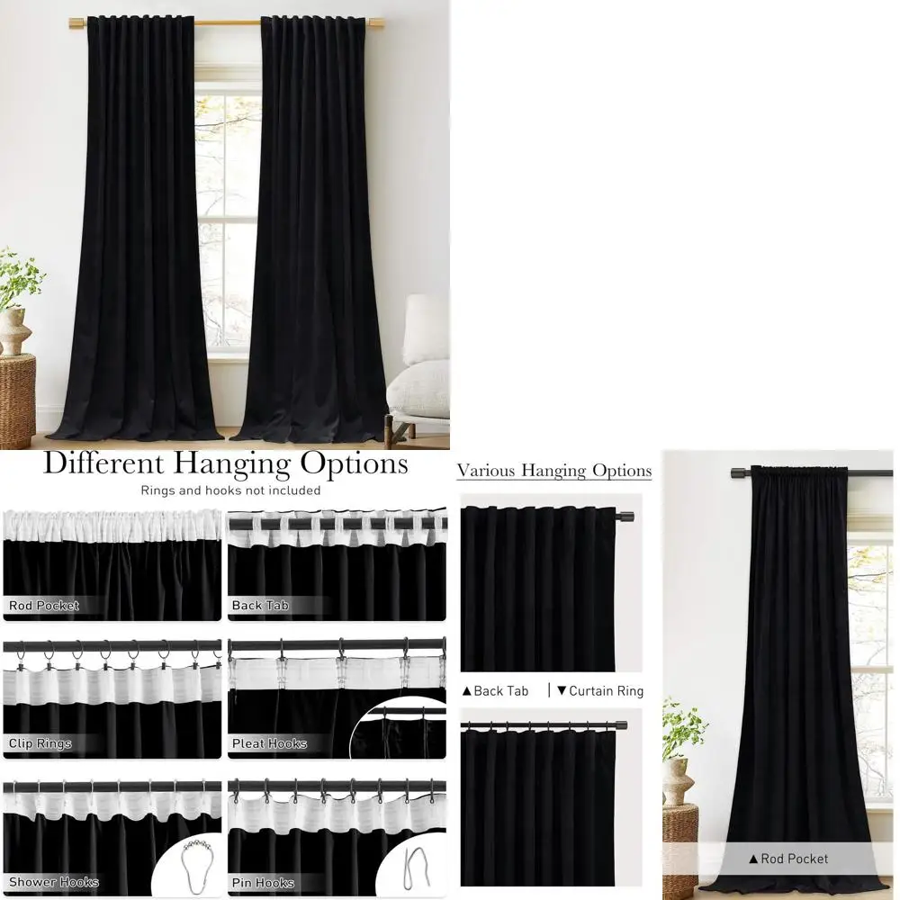 

Шторы блэкаут длиной 120 дюймов - мягкие, плотные, термоизолирующие занавески для спальни, театра или сцены, с креплением на петлях, 2 панели, W52