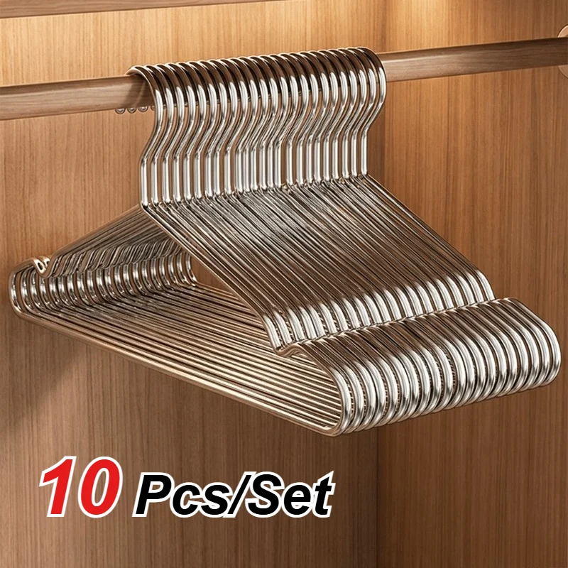 10 PCS/Set Polished Stainless Steel Hangers with Anti Scratch and Anti Slip Shoulder Grooves for Long-Lasting Clothing Support