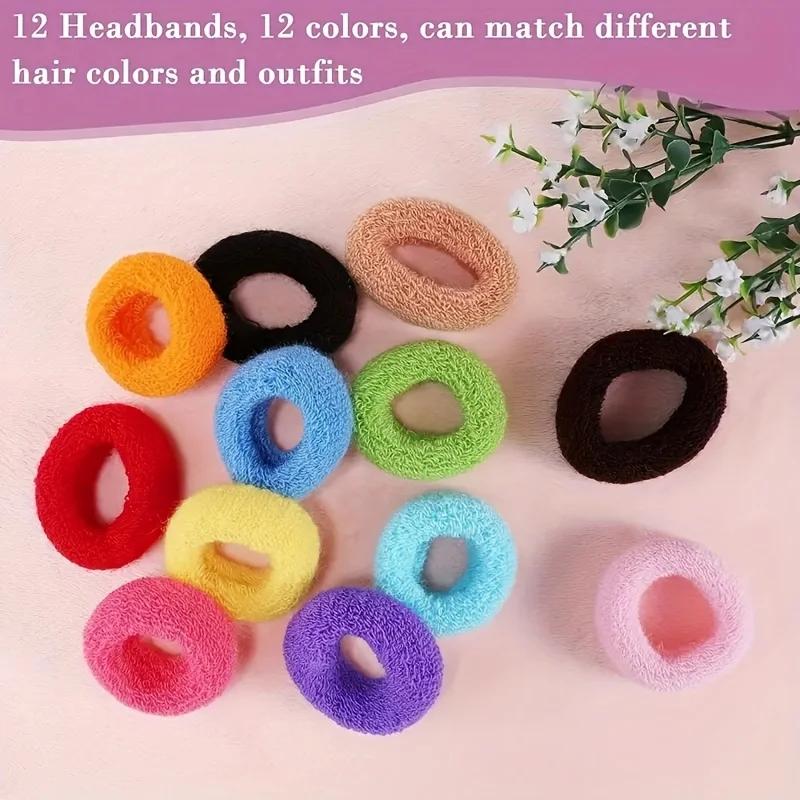 12PCS Candy Color Hair Ties Cotton Elastic Head Rope Ponytail Holders Headband Seamless Thick  Band Hair Accessories For Women