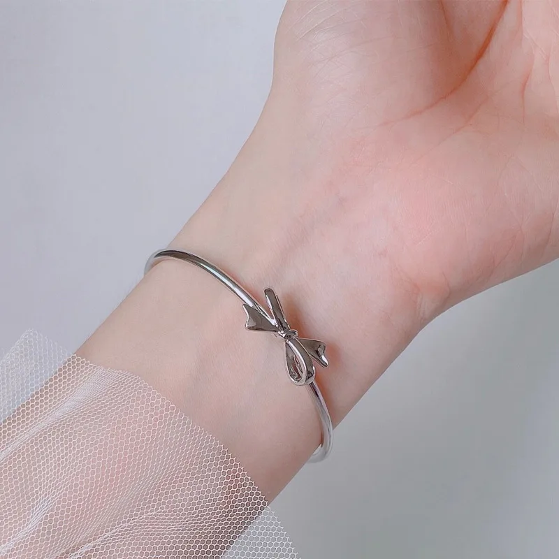 

New Original 925 Sterling Silver Cute Romantic Bow Bangles Fashion Bracelets Party Wedding Accessories Jewelry Gifts