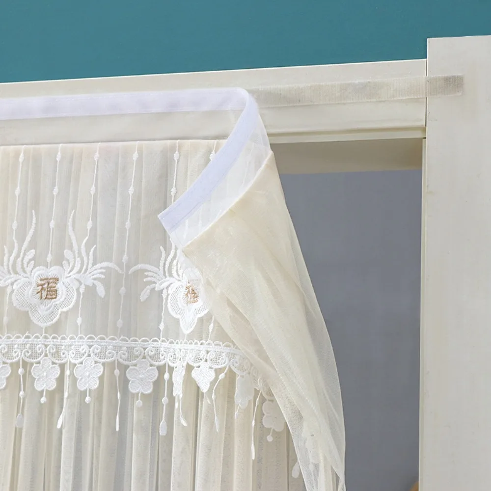 

Double Layer Lace Sheer Door Curtain Breathable Pest-proof Anti-mosquito Door Curtain Embroidered Self-adhesive Privacy Curtain