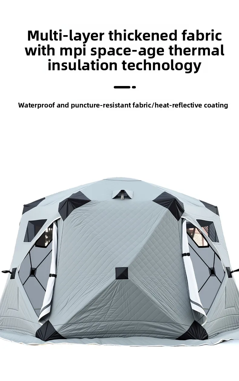 3-4 Persons Ice Cube Winter Fishing Tent, Instant Shelter, Blue Silver, with Floor Mat, Portable Ice Fishing Shelter for Outdoor