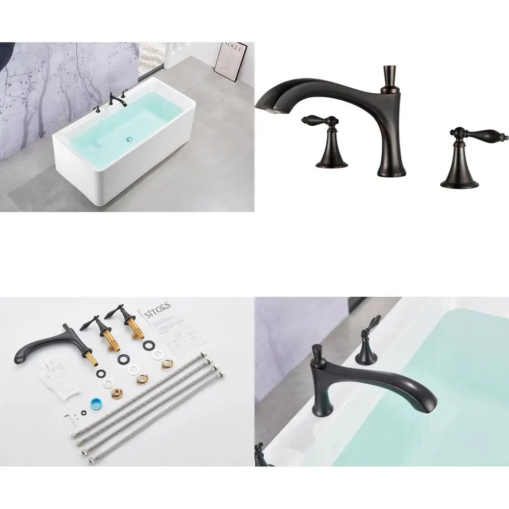 

Винтажный латунный смеситель для ванны с эффектом состаренной бронзы, с 2 ручками, для установки на бортик, 11-секционный излив, комплект из 3-х элементов