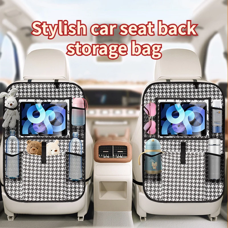 منظم تخزين المقعد الخلفي للسيارة للأطفال ، حصيرة مضادة للركل ، واقي المقعد الخلفي مع شاشة تعمل باللمس ، حامل الكمبيوتر اللوحي ، إكسسوارات السفر للسيارات