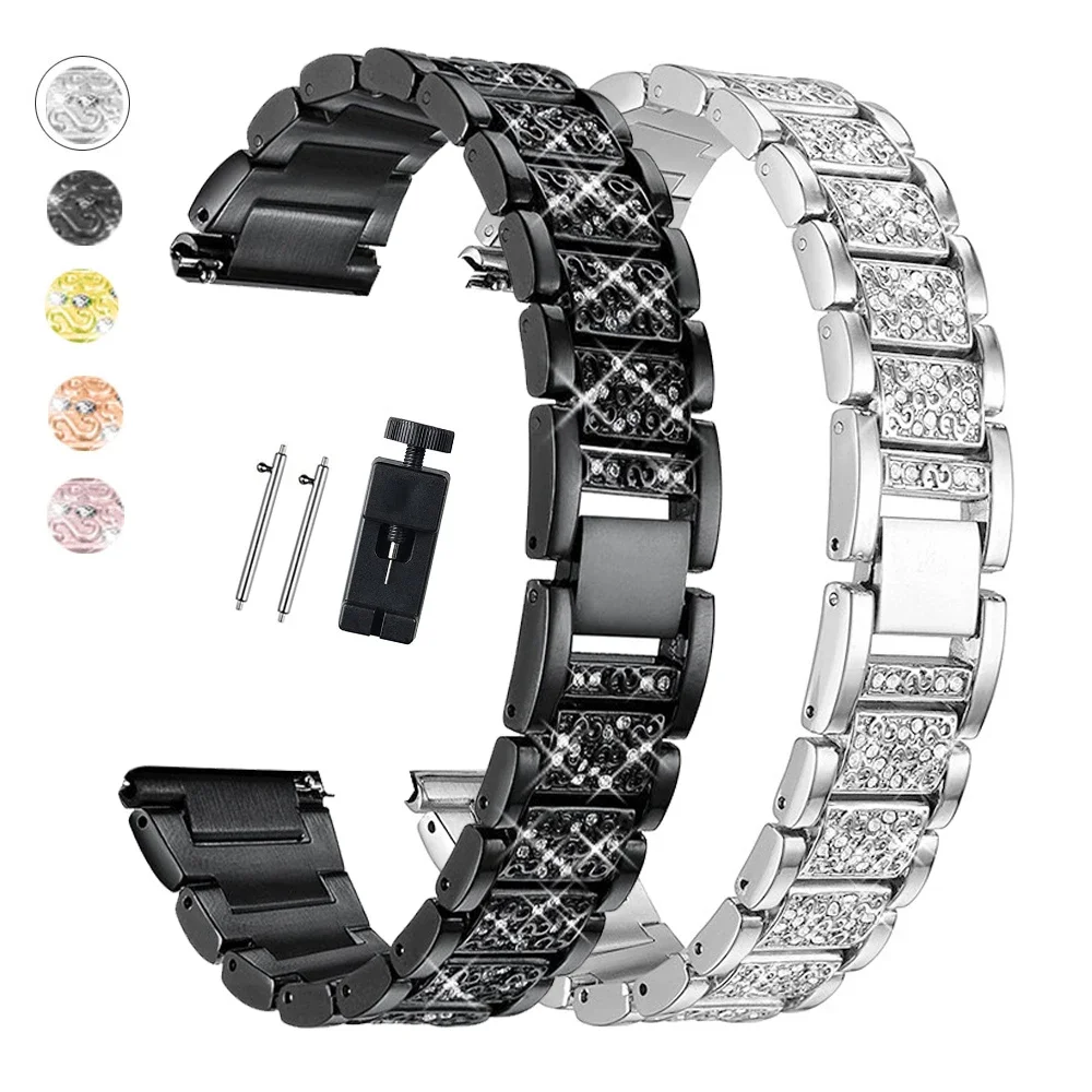 20mm 22mm Diamond Strap for Samsung Galaxy Watch4/5/6 Women metal Bracelet for Huawei watch 3 GT4 GT3 Stainless steel Watch Band