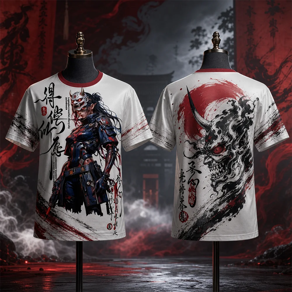 Unisex Quick-Dry Breathable 3D Print Japanese Anime Manga Female Warrior T-shirt Casual Outdoor Sport Top for Parent-Child