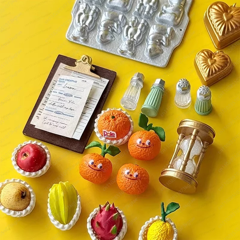 Orange food play net pocket miniature seasoning bottle mini hourglass menu cutting board model