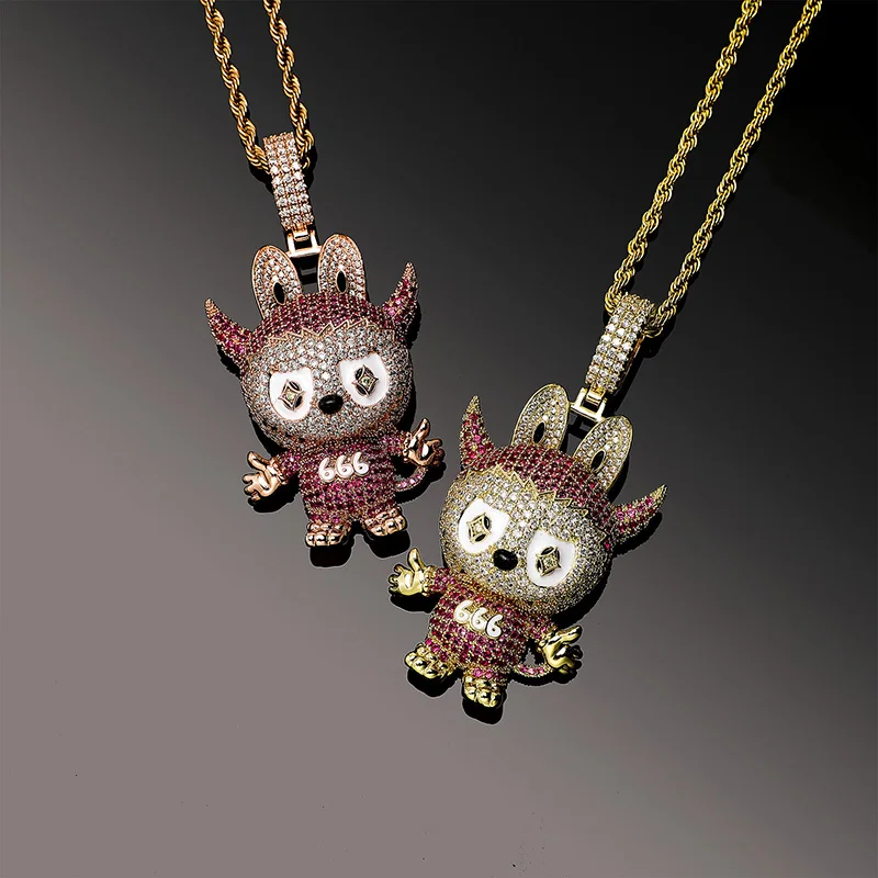 

Hip Hop 3A+ CZ Stone Paved Bling Iced Out 666 Cartoon Sheep Pendants Necklace for Men Rapper Jewelry Gift Drop Shipping