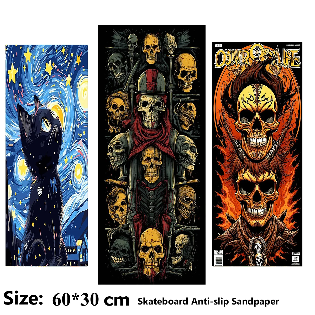 

Black Kitten Starry Sky Oil Painting Pattern Electric Scooter Anti-slip Sticker Sandpaper Skateboard Grip Tape Sheet 60*30cm