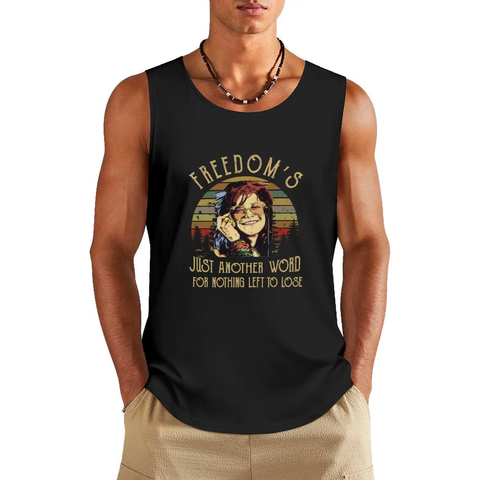 Janis Joplin Me And Bobby Mcgee Lyric Tank Top anime clothes T-shirt Men's gym summer Men's tops summer clothes