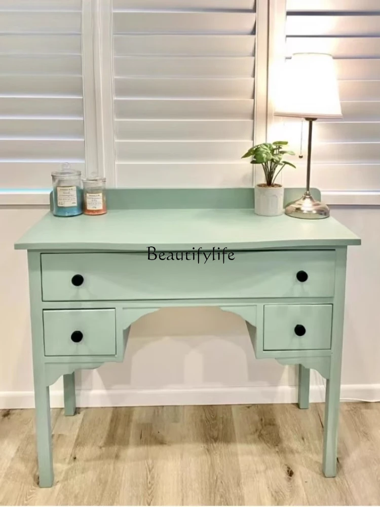 

03.Nordic solid wood light retro style Internet celebrity ins style dressing table study writing desk