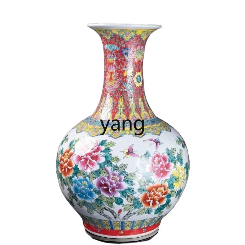 YJQ ceramic vase hand-painted pastel Chinese-style living room entrance floor-to-ceiling large decorative porcelain ornament