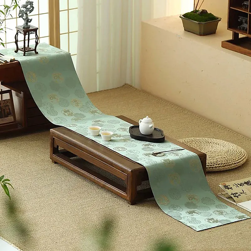 

Элитная вышитая замшевая скатерть, водонепроницаемая, для чайной церемонии в стиле дзен, длинная скатерть, новый китайский стиль, чайный коврик