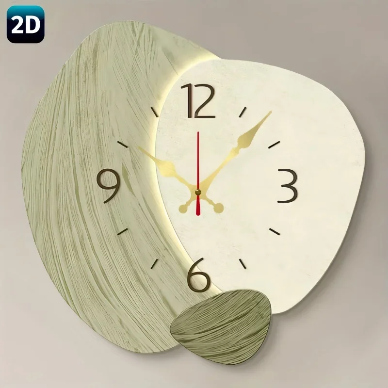 2D Flat, Wooden Silent Wall Clock - Modern Light Green Geometric Design, Ideal For Living Room, Bedroom, Kitchen & Home Decor
