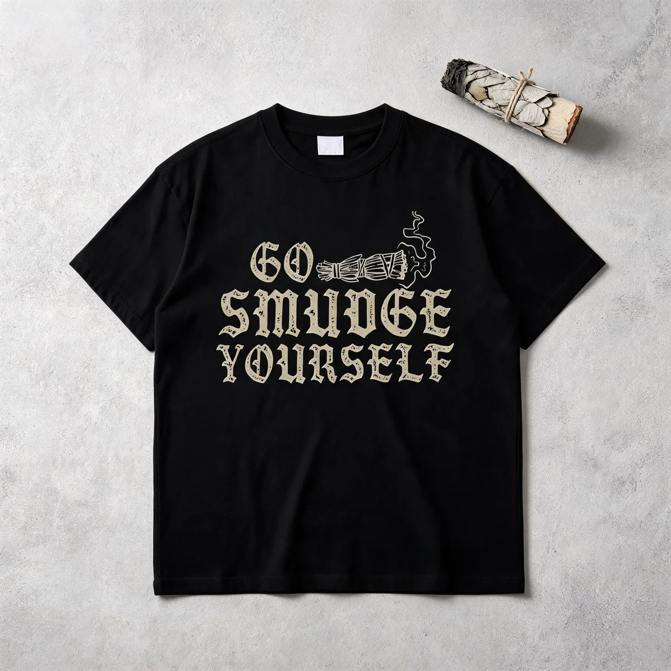 Womens Plus Size Gothic T Shirt Go Smudge Yourself Broom Smudge Potions Print Short Sleeve Crew Neck Top Wiccan Themed Casual Blouse Suitable For Pagan Outfits Y Attire Machine Washable