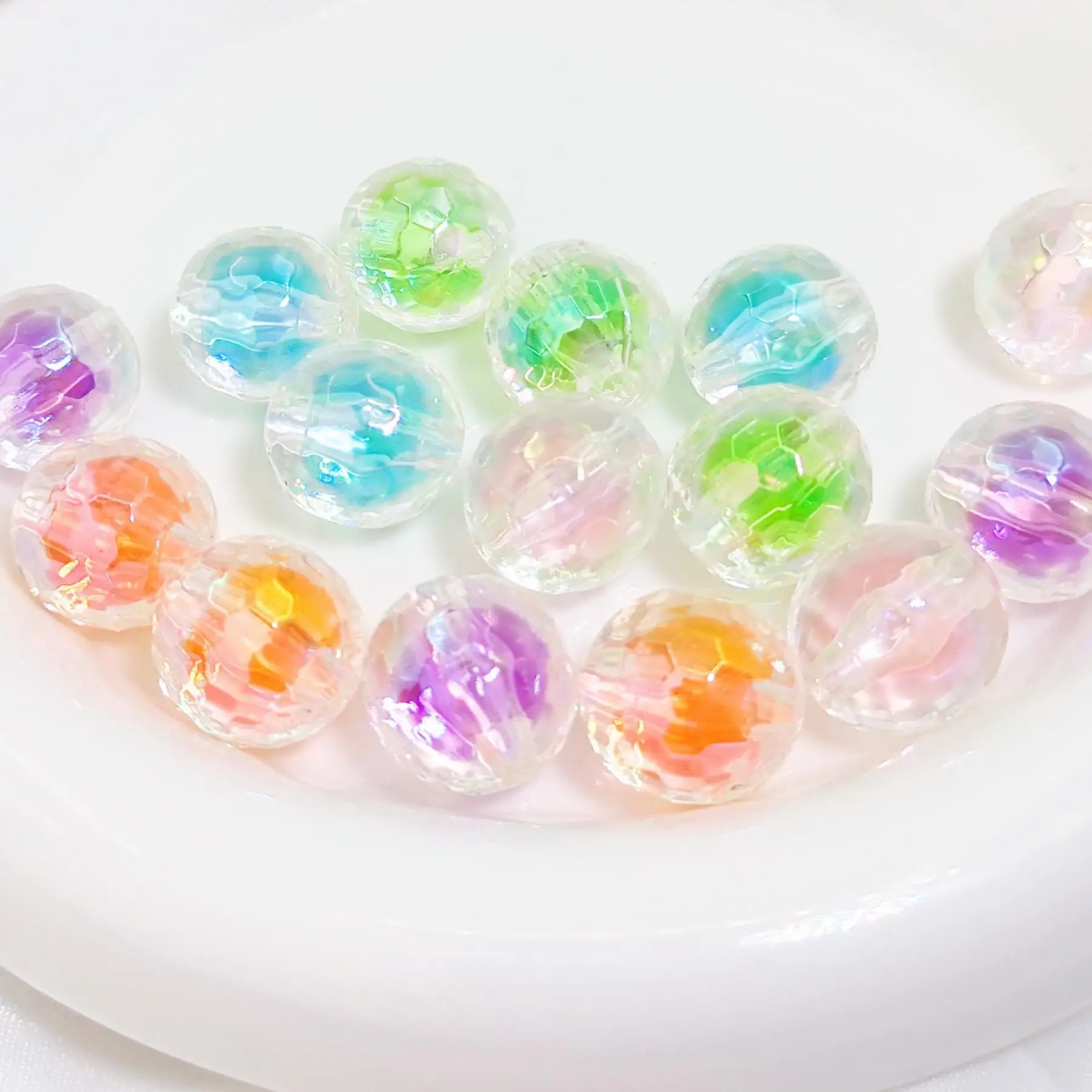 10pcs/lot New 16mm Transparent Colors Faceted Round Chunky Acrylic Gumball Bubblegum Jewelry Beads for Bracelet Necklace Making