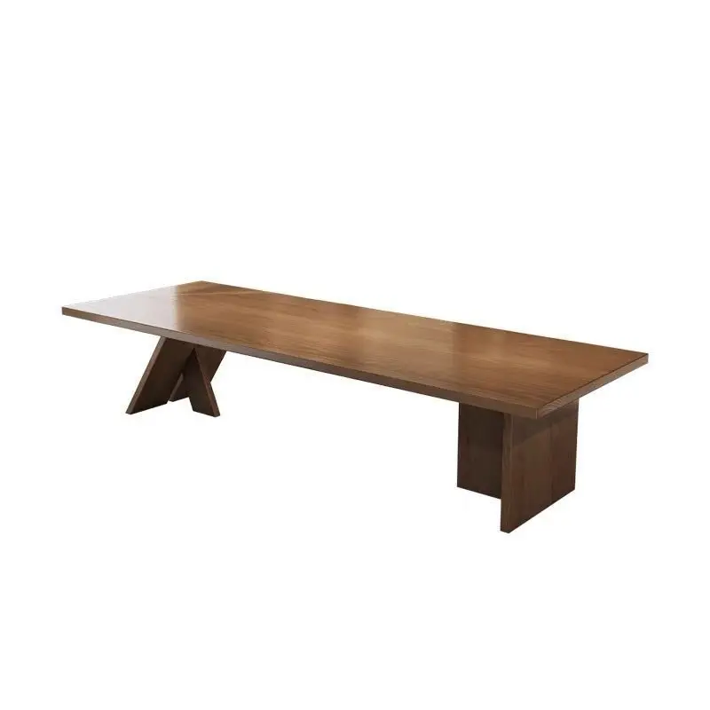 

Chinese living room solid wood, large board log table and chair combination modern tea table office tea, simple home bed a