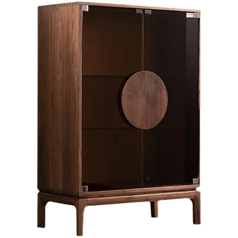 

Modern and simple black walnut solid wood dining side wine cabinet living room multi-functional double door storage locker